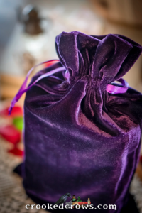 Purple velvet drawstring bag